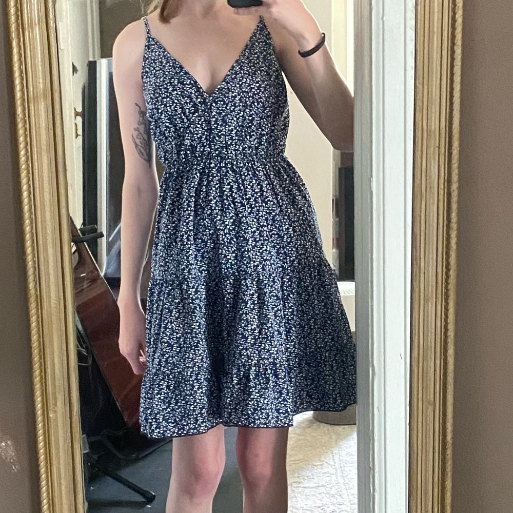 blue floral v neck dress